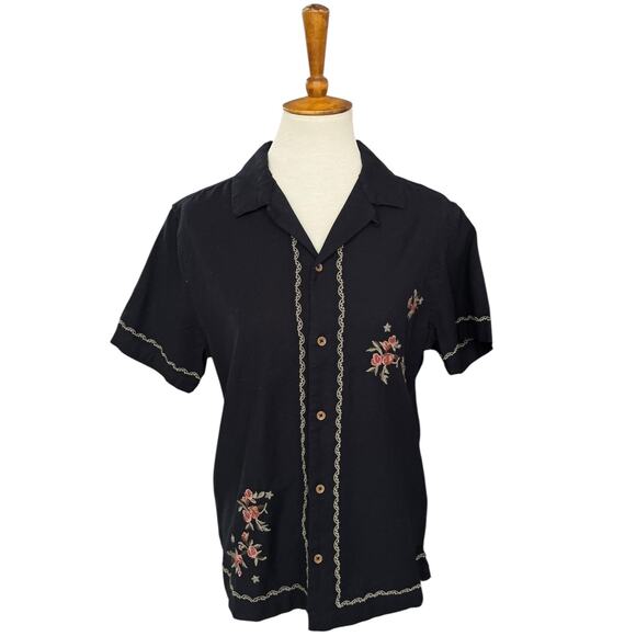NWT Aeropostale Cotton Linen Embroidered Floral Short Sleeve Button Up Size S - Picture 5 of 11